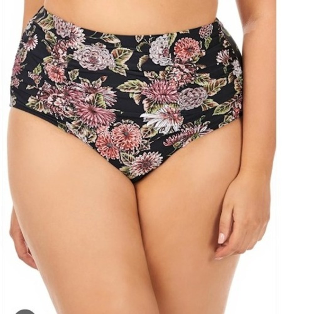 Raisins Curve High‎ Waist Floral Swimsuit Bottom Plus Size 22W Ruched Lined